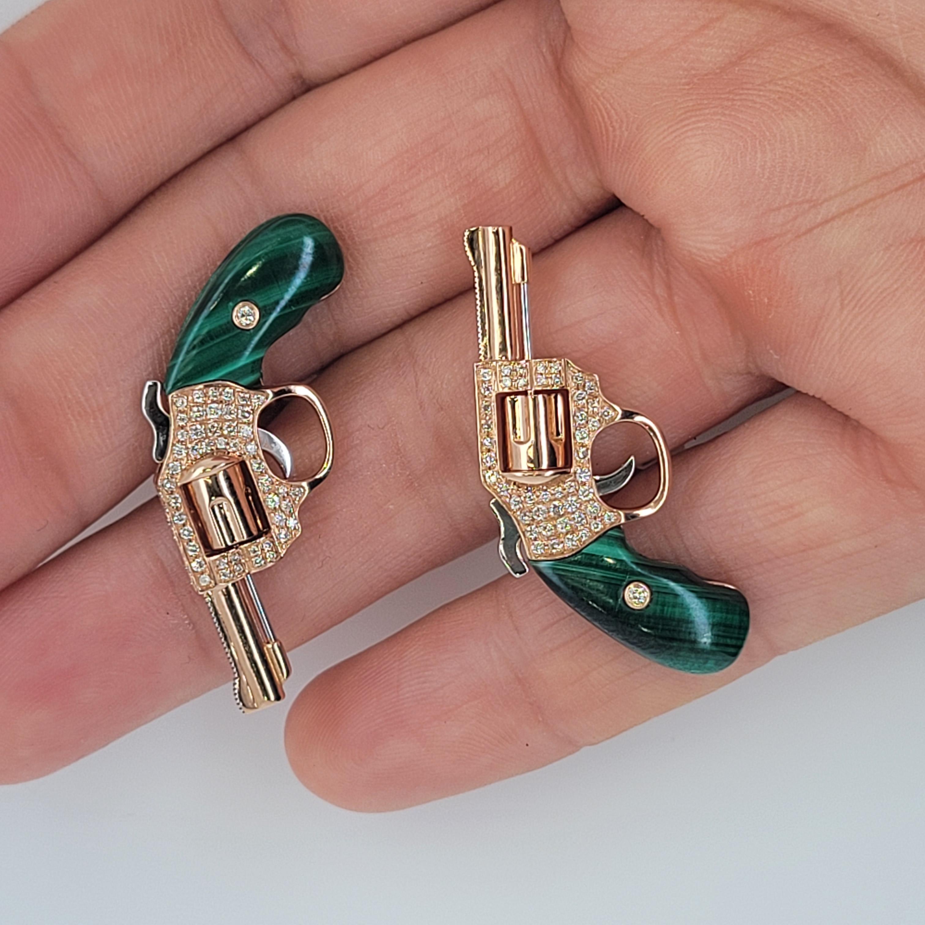 18K Gold Cufflinks with Diamonds and Malachite or Black Wood or White Shell For Sale 1