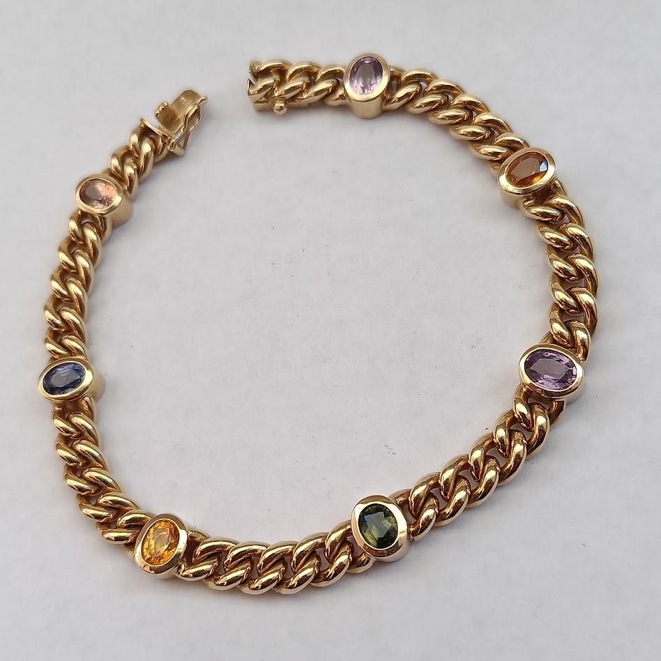 da uomo o donna Bracciale A Link in oro 18k con pietre preziose multicolore in vendita