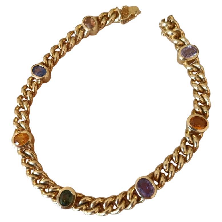Bracciale A Link in oro 18k con pietre preziose multicolore in vendita