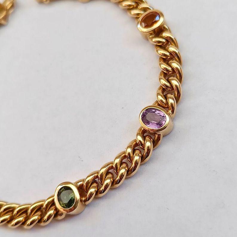 Bracciale A Link in oro 18k con pietre preziose multicolore in vendita 1