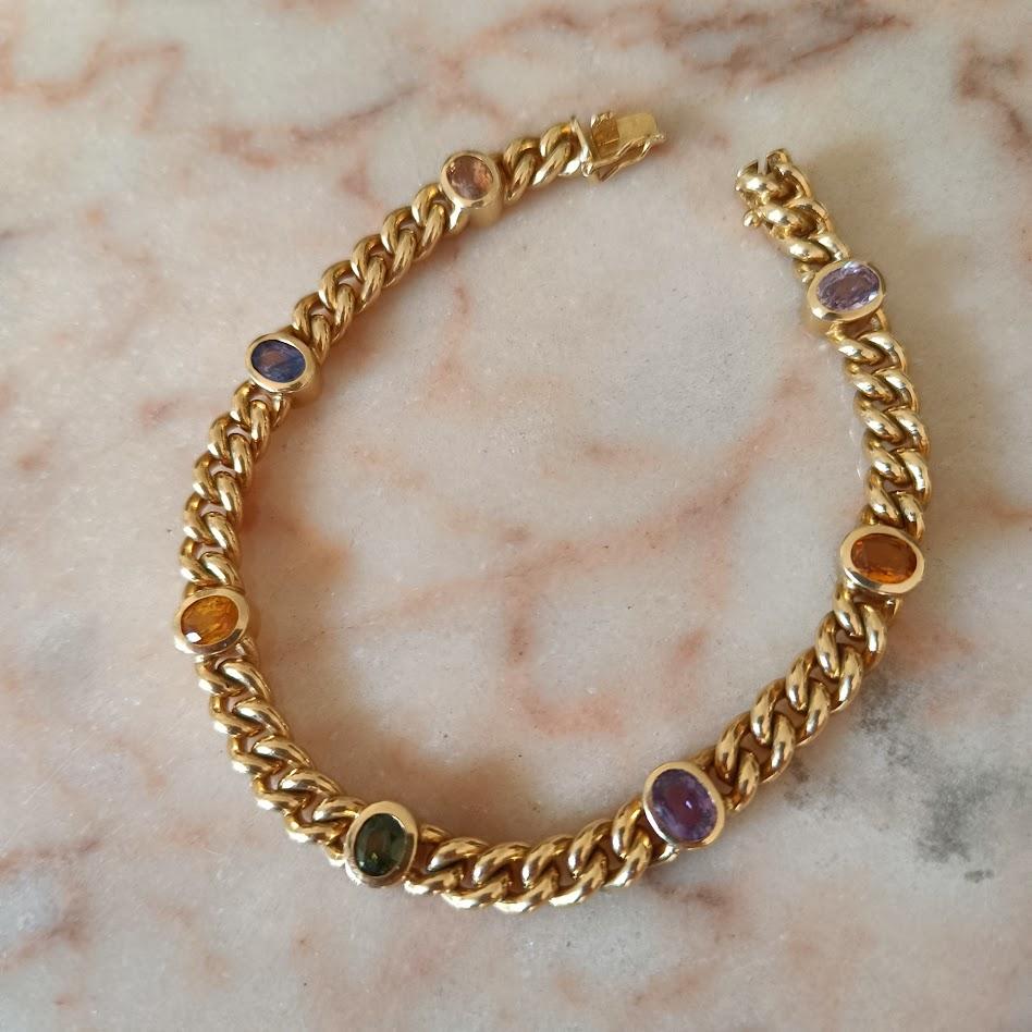 Contemporaneo Bracciale A Link in oro 18k con pietre preziose multicolore in vendita
