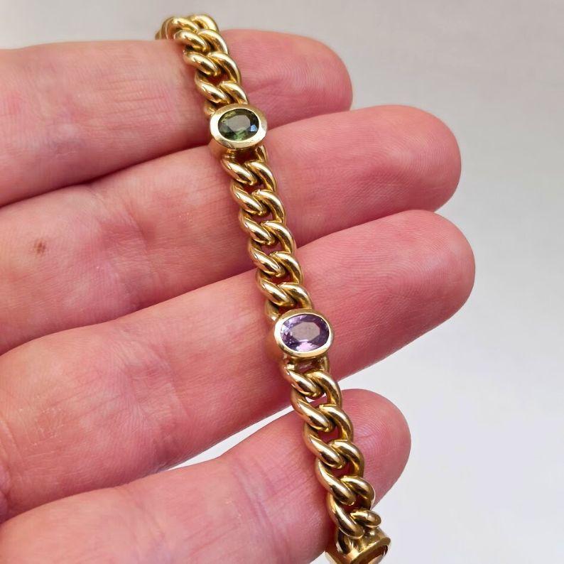 Bracciale A Link in oro 18k con pietre preziose multicolore in vendita 3