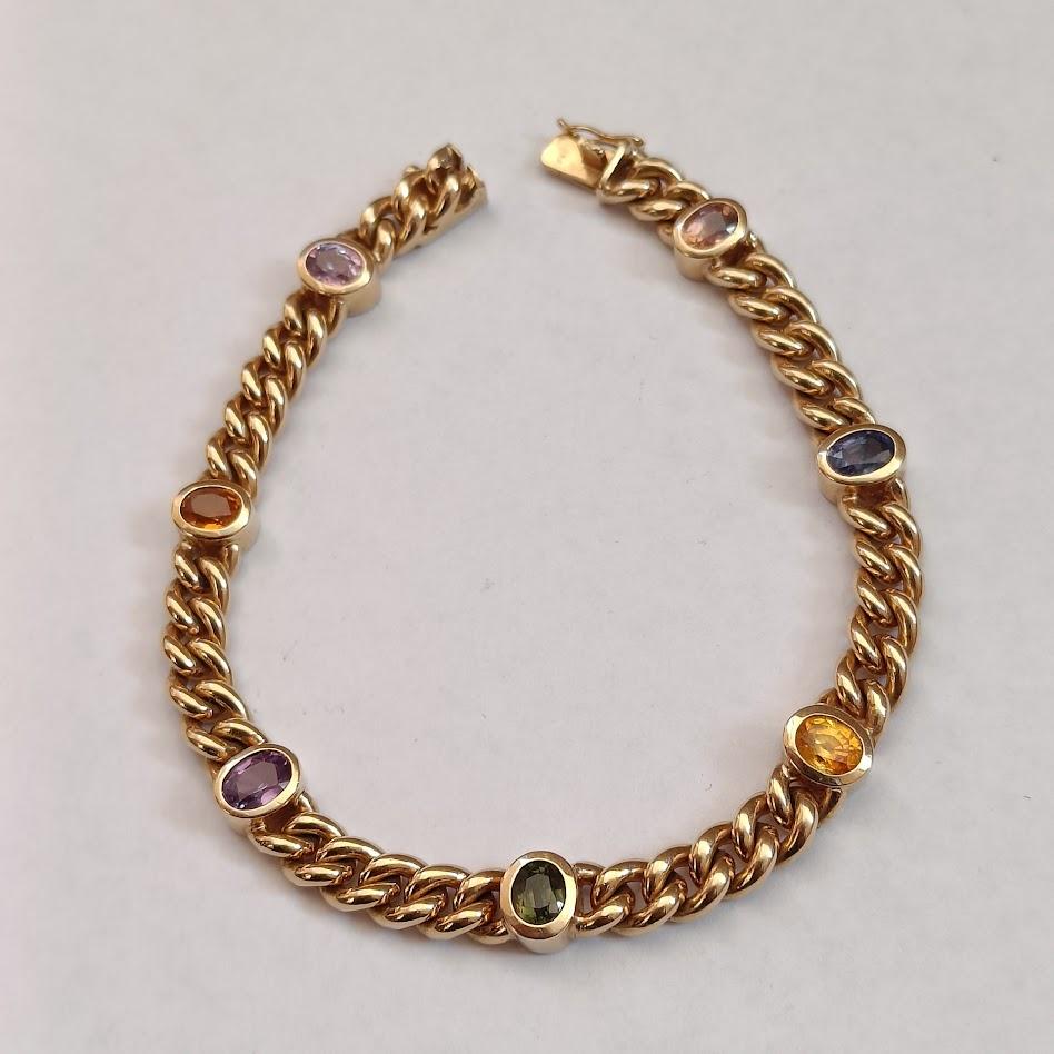 Bracciale A Link in oro 18k con pietre preziose multicolore In condizioni buone in vendita a Magenta, IT