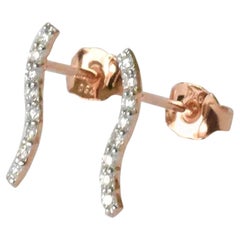 18k Gold Curved Bar Earrings Diamond Studs Minimalist Trendy Earrings