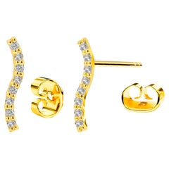 18k Gold Curved Bar Earrings Diamond Studs Minimalist Trendy Earrings