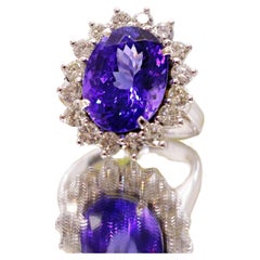 18K Gold Cushion Cut 15ct Lavender Blue Tanzanite Diamond Engagement Ring 