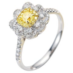 18K Gold Cushion-Cut Floral Ring with Natural Yellow Diamonds