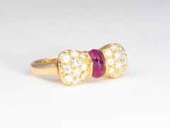 18K Gold Cute Ruby and Diamond Bow Tie Ring Certified Girlie Birthday Gift V1187