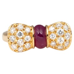 18K Gold Cute Ruby and Diamond Bow Tie Ring Certified Girlie Birthday Gift V1187