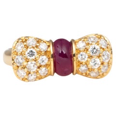 18K Gold Cute Ruby and Diamond Bow Tie Ring Certified Girlie Birthday Gift V1187