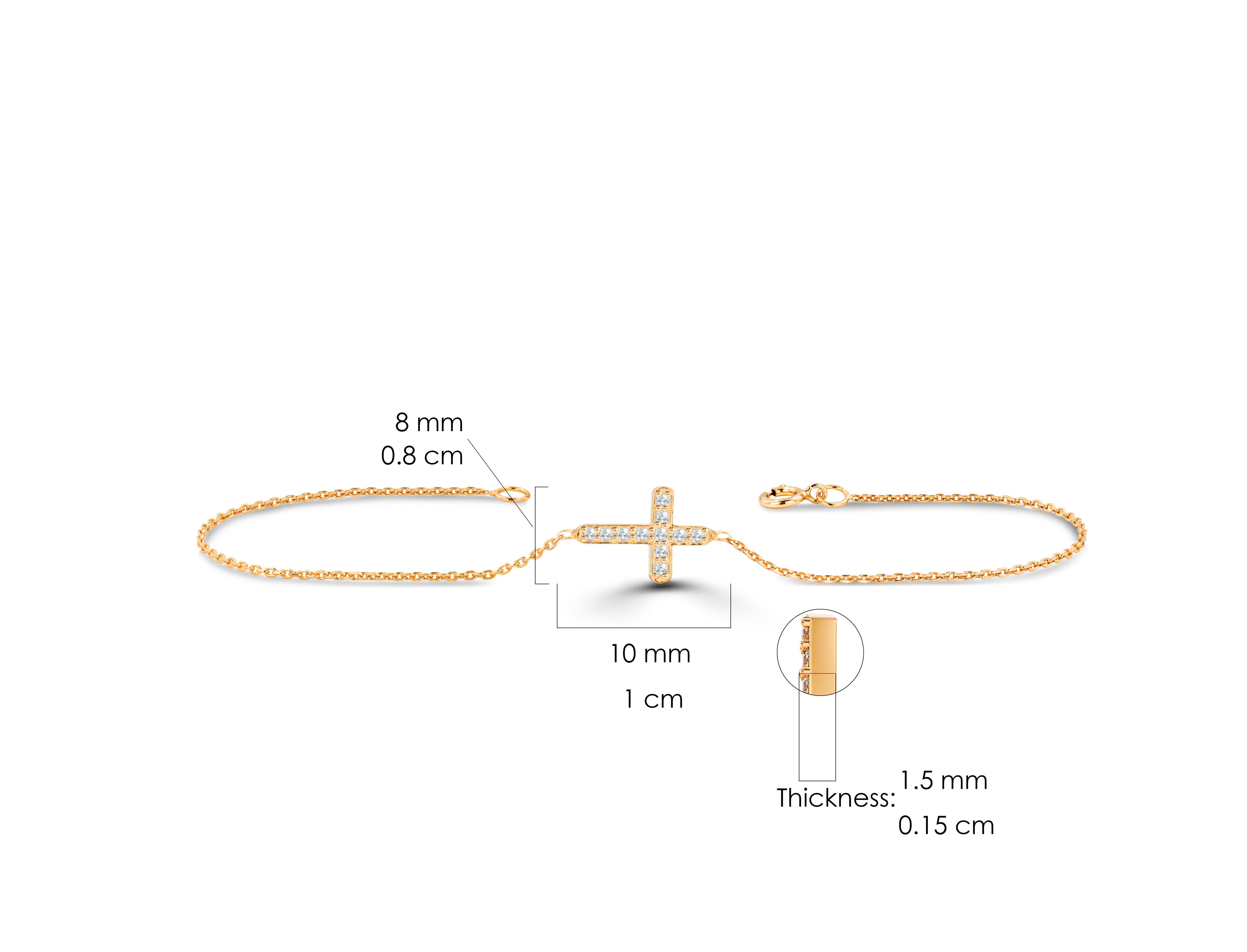 Women's or Men's 18k Gold Dainty Cross Bracelet Tiny Cross Diamond Bracelet Religious Bracelet For Sale