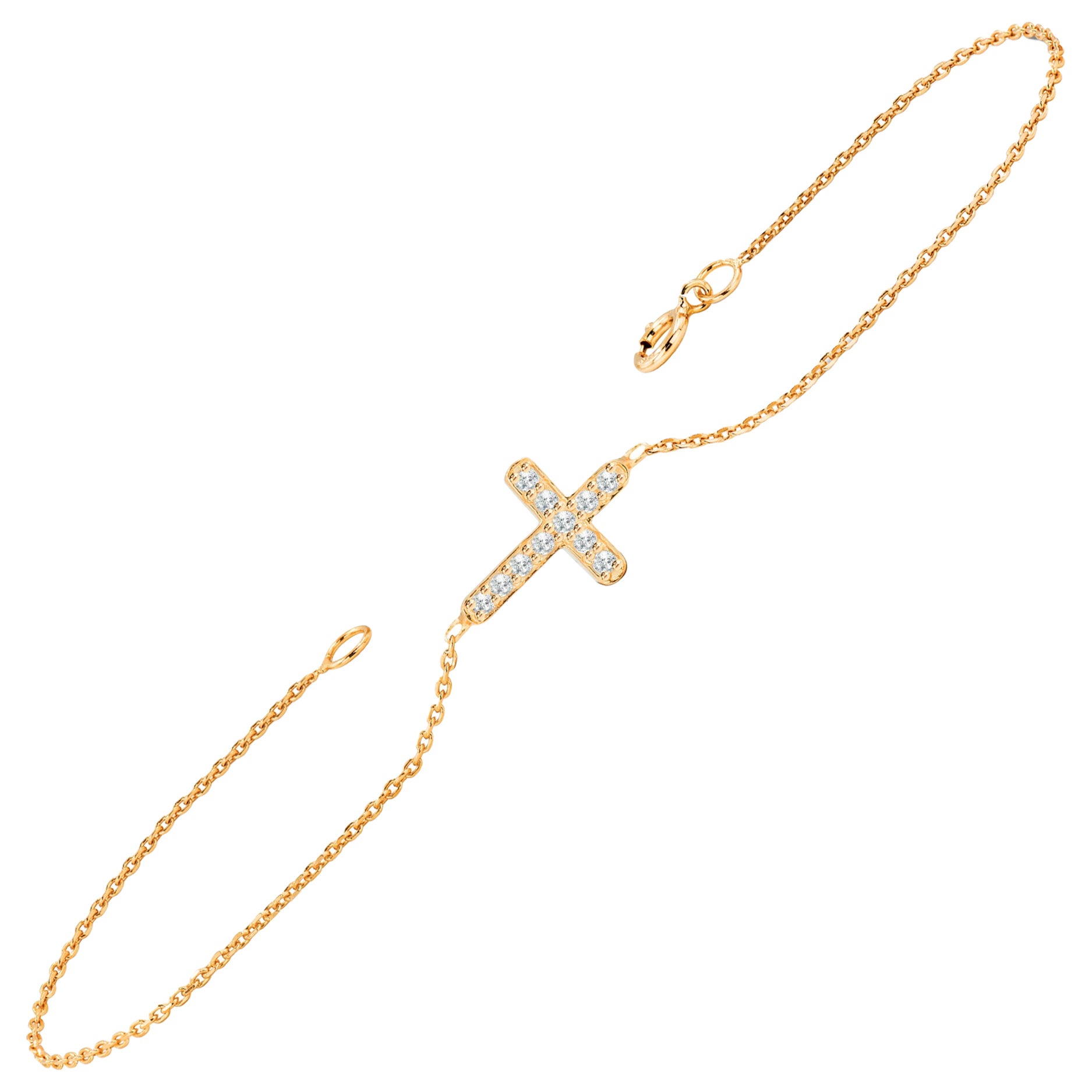 Pulsera Cruz de Oro de 18k Pulsera Cruz Pequeña de Diamantes Pulsera Religiosa