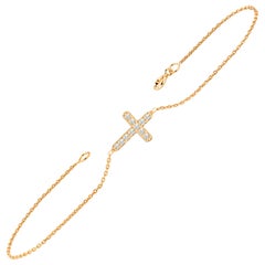 Pulsera Cruz de Oro de 18k Pulsera Cruz Pequeña de Diamantes Pulsera Religiosa