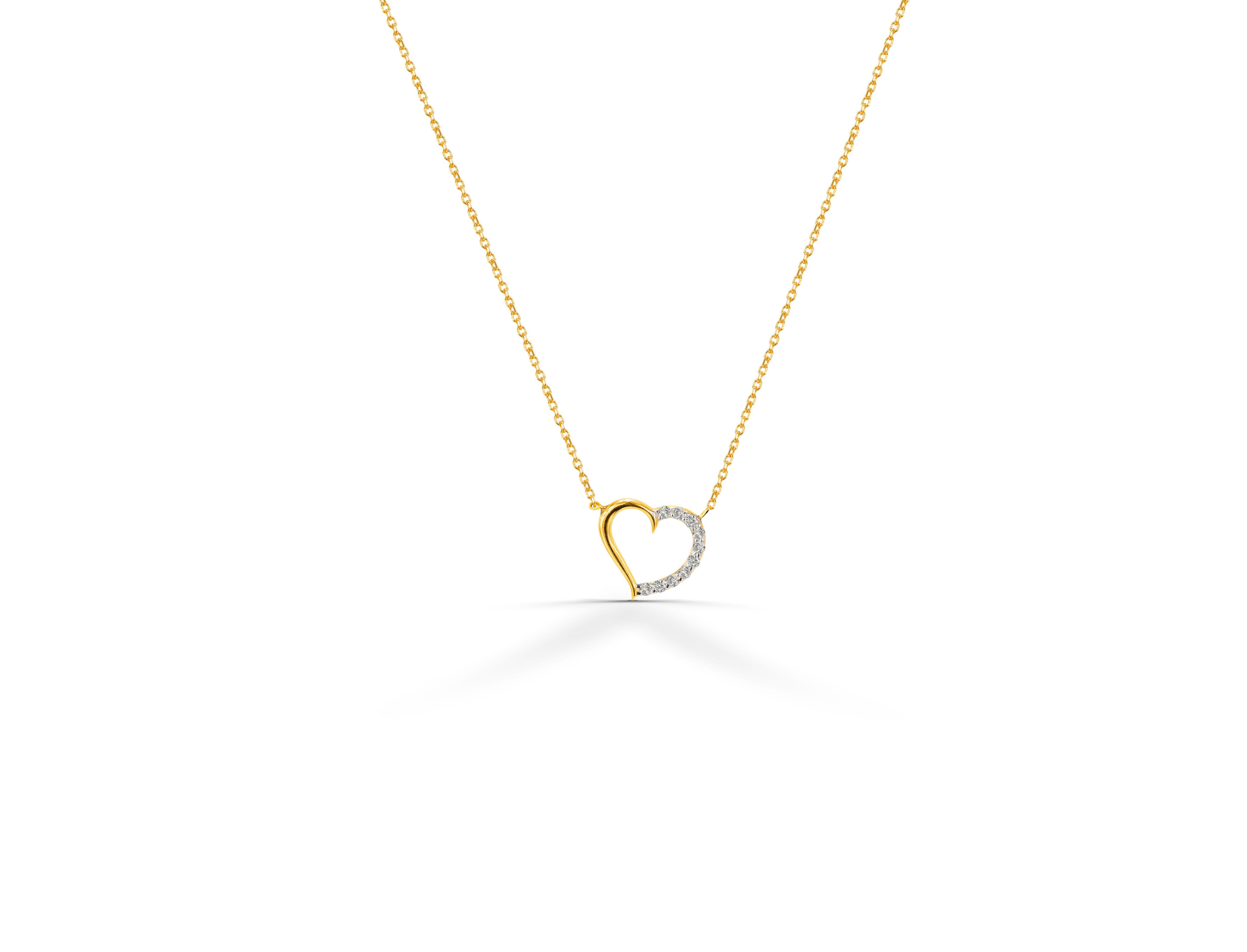 18k Gold Dainty Gold Diamond Heart Necklace VS Natural Round Diamond