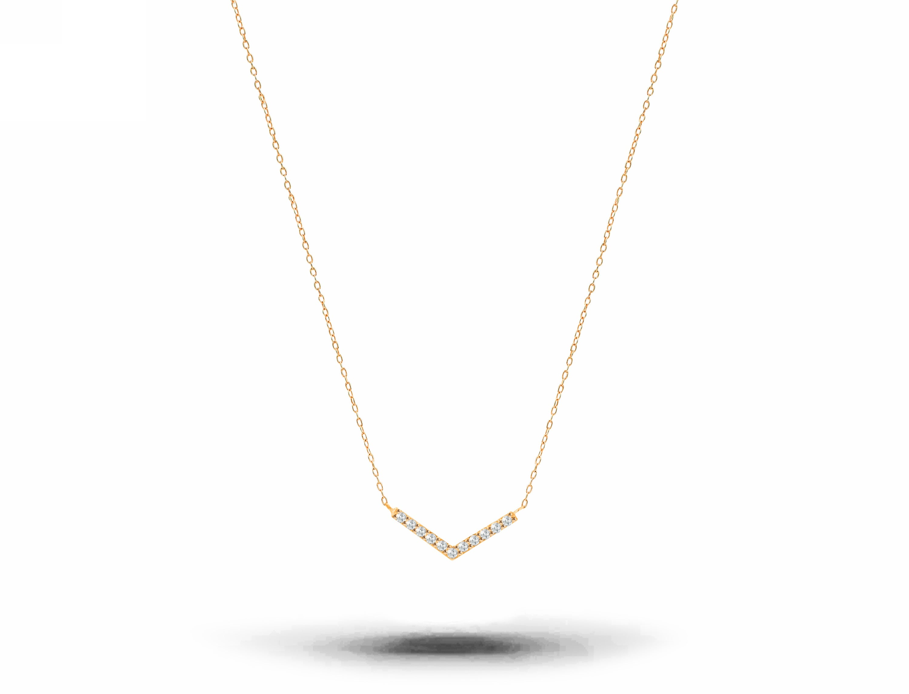 Collana a V in oro 18k con pave di diamanti Regalo di San Valentino moderno e minimalista