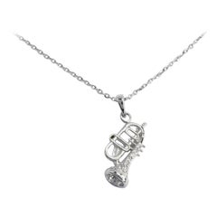 18k Gold Dainty Tiny Trumpet Charm Pendant Necklace Musical Jewelry
