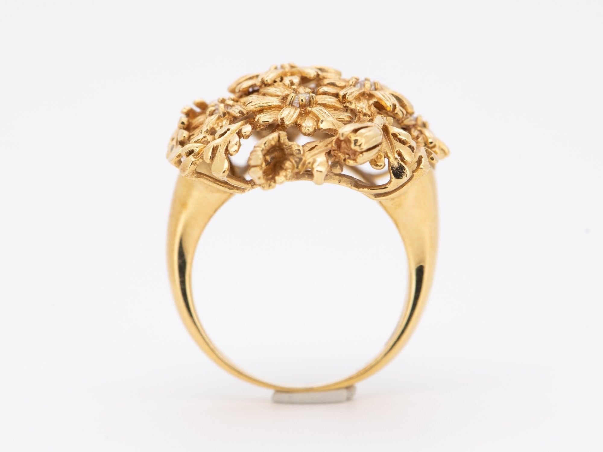 Non taillé Bague en or 18K à fleur de marguerite et diamant 9g+, superbement tridimensionnelle en vente