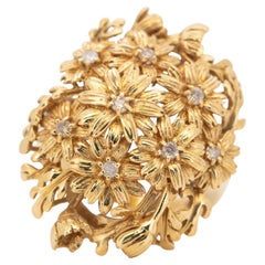 Bague en or 18K à fleur de marguerite et diamant 9g+, superbement tridimensionnelle