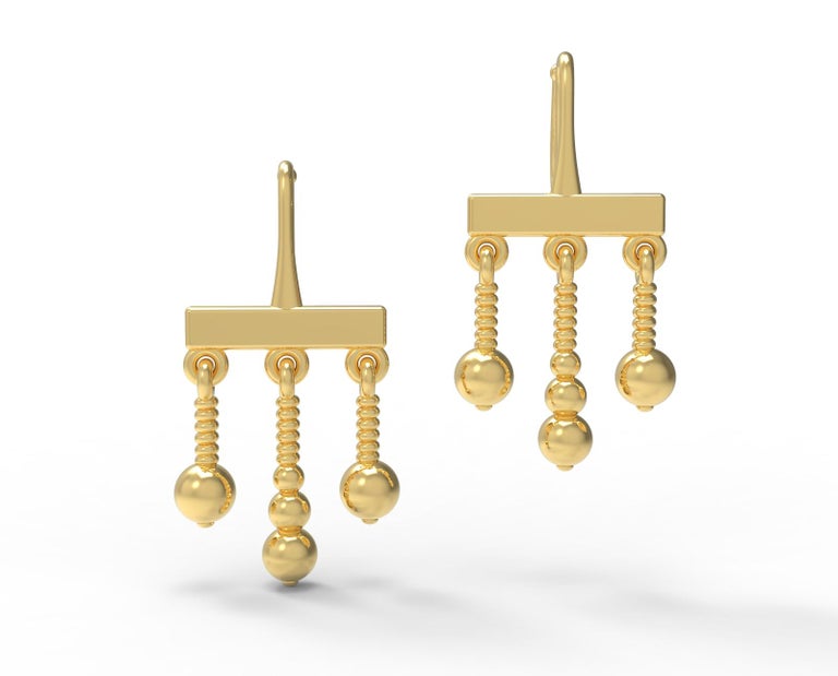 22 Karat Gold Dangle Earrings by Romae Jewelry - Inspired by Ancient Designs In New Condition For Sale In Brooklyn, NY