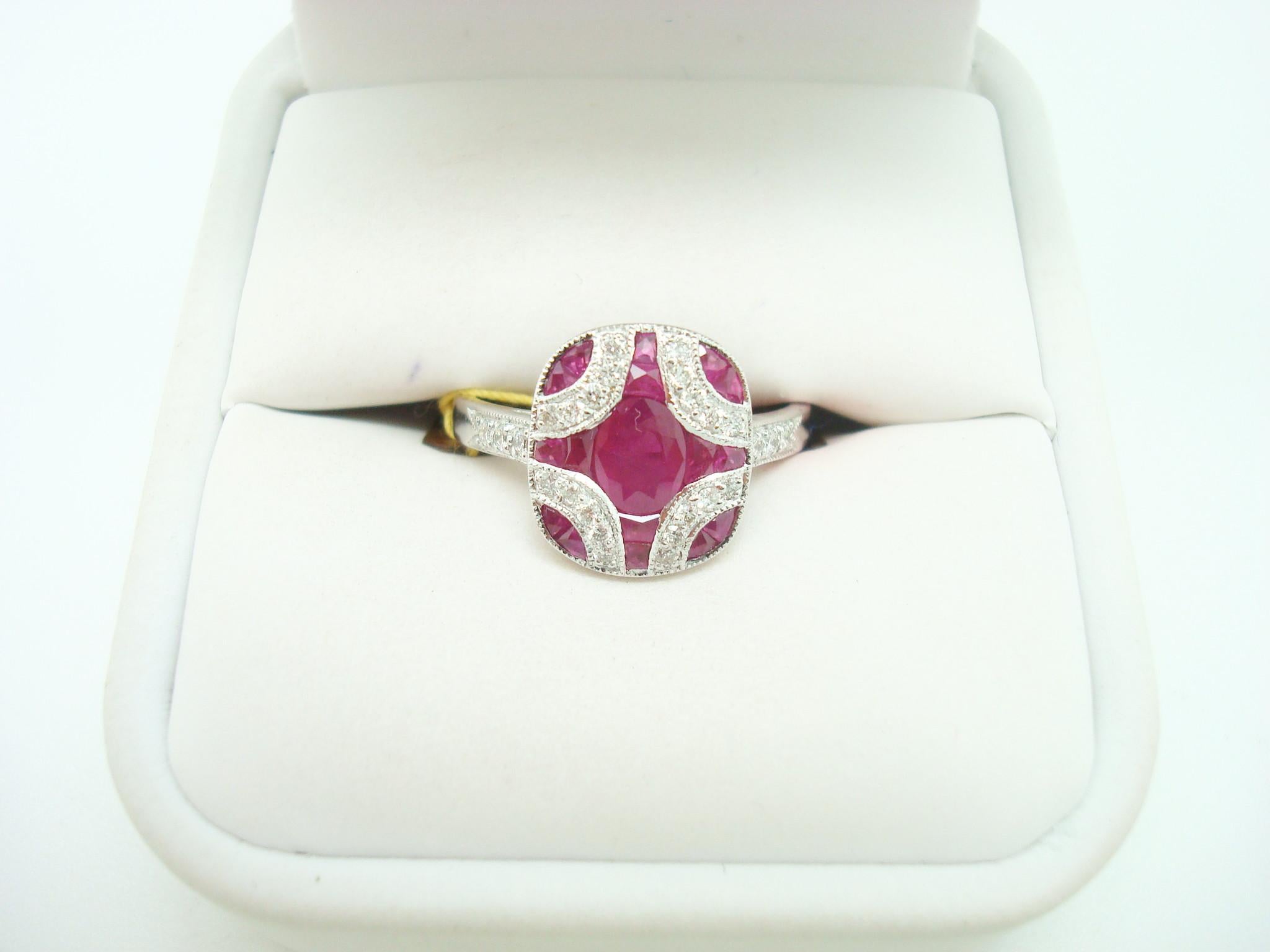 Art Deco 18k Gold Deco Style 1.28ct Genuine Natural Ruby Ring with Diamonds '#J2355' For Sale