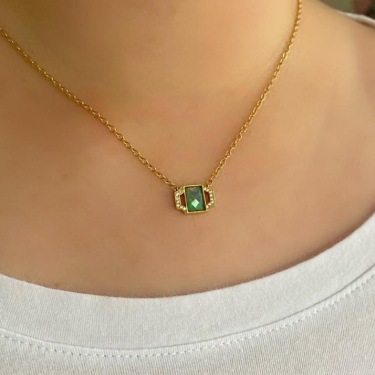 Contemporary 18k Gold Deco Style Pendant with Opal and Diamonds For Sale