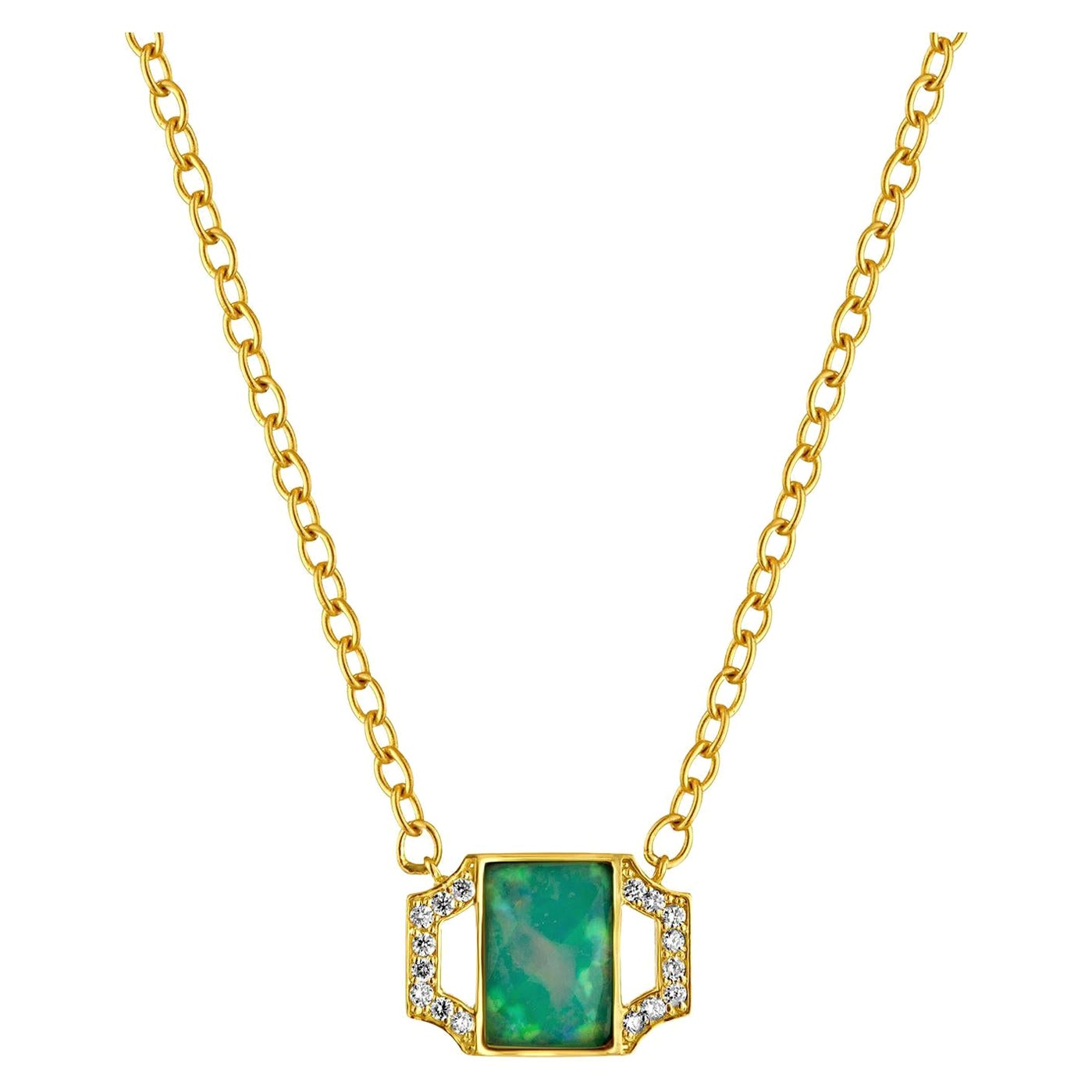 Ciondolo in oro 18k in stile Deco con opale e diamanti