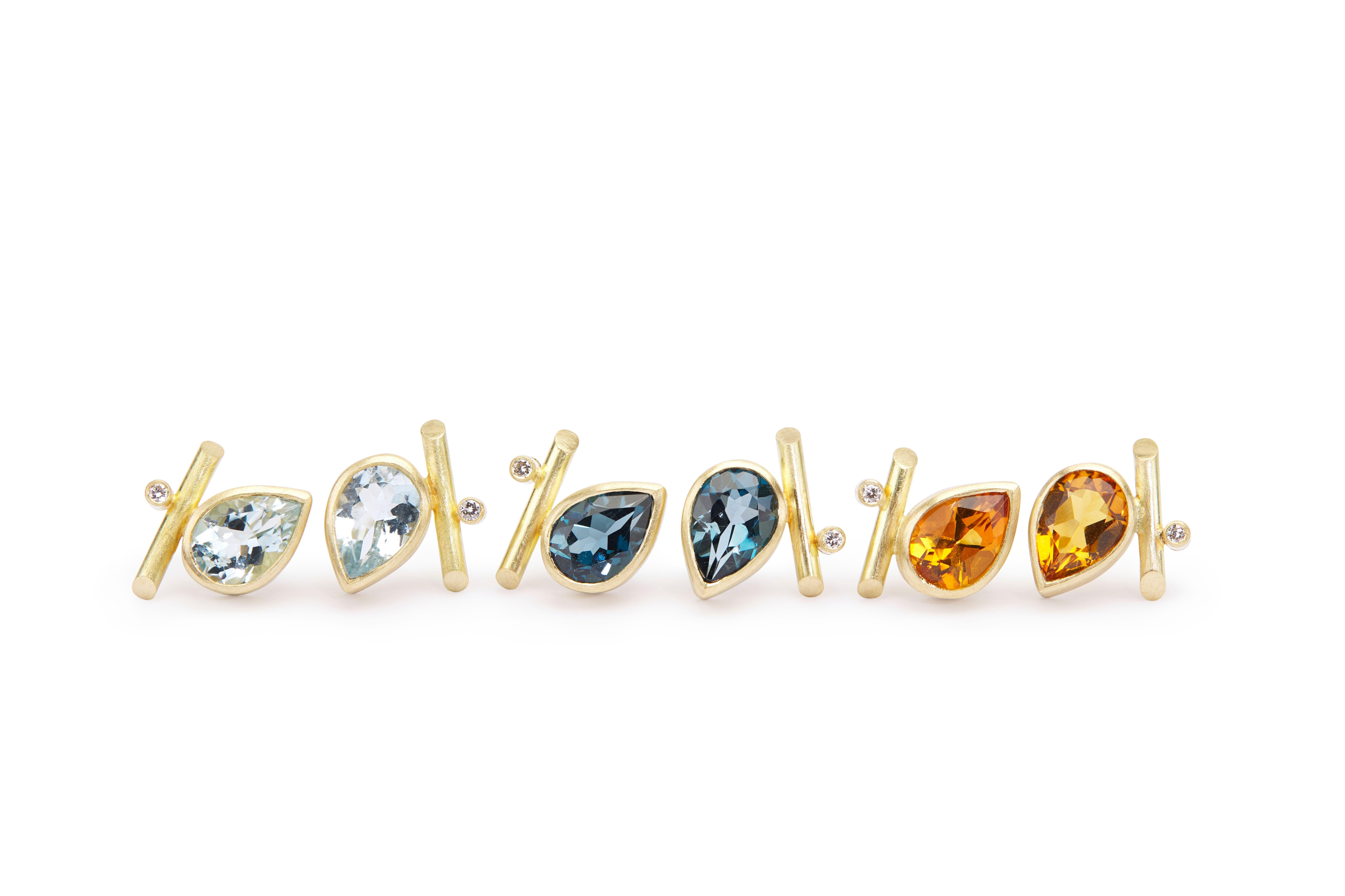 Clous d'oreilles percés en or 18 carats, citrine profonde et diamants blancs Neuf - En vente à TUXEDO PARK, NY