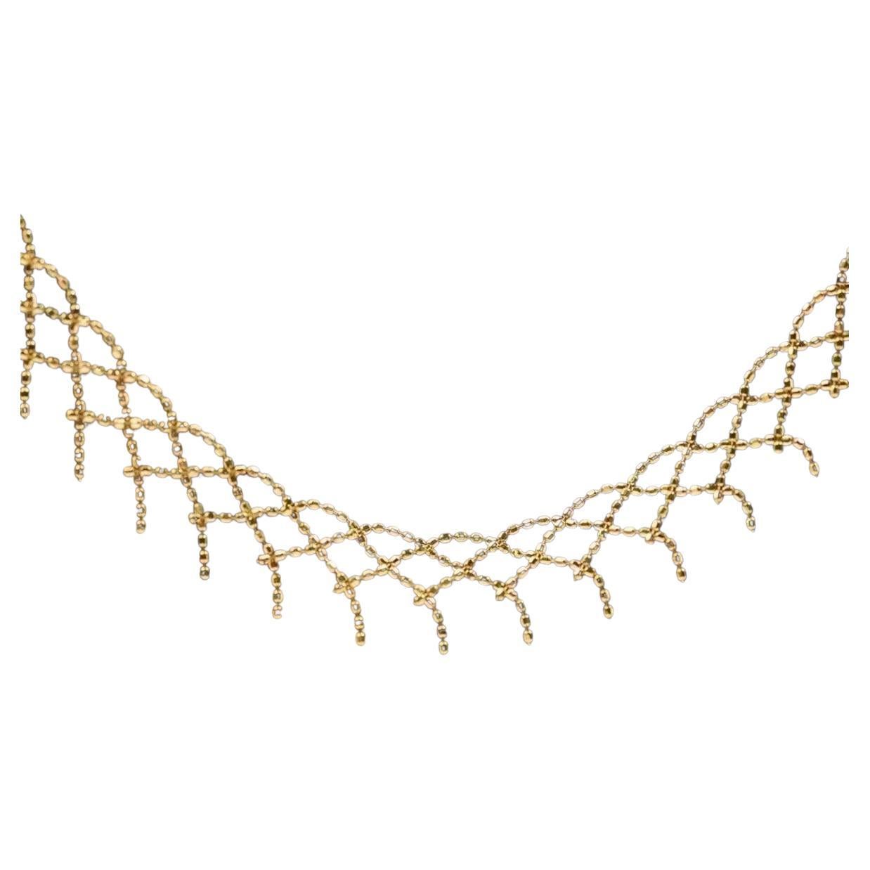 18K Gold Delicate Lace Necklace 3.98g For Sale