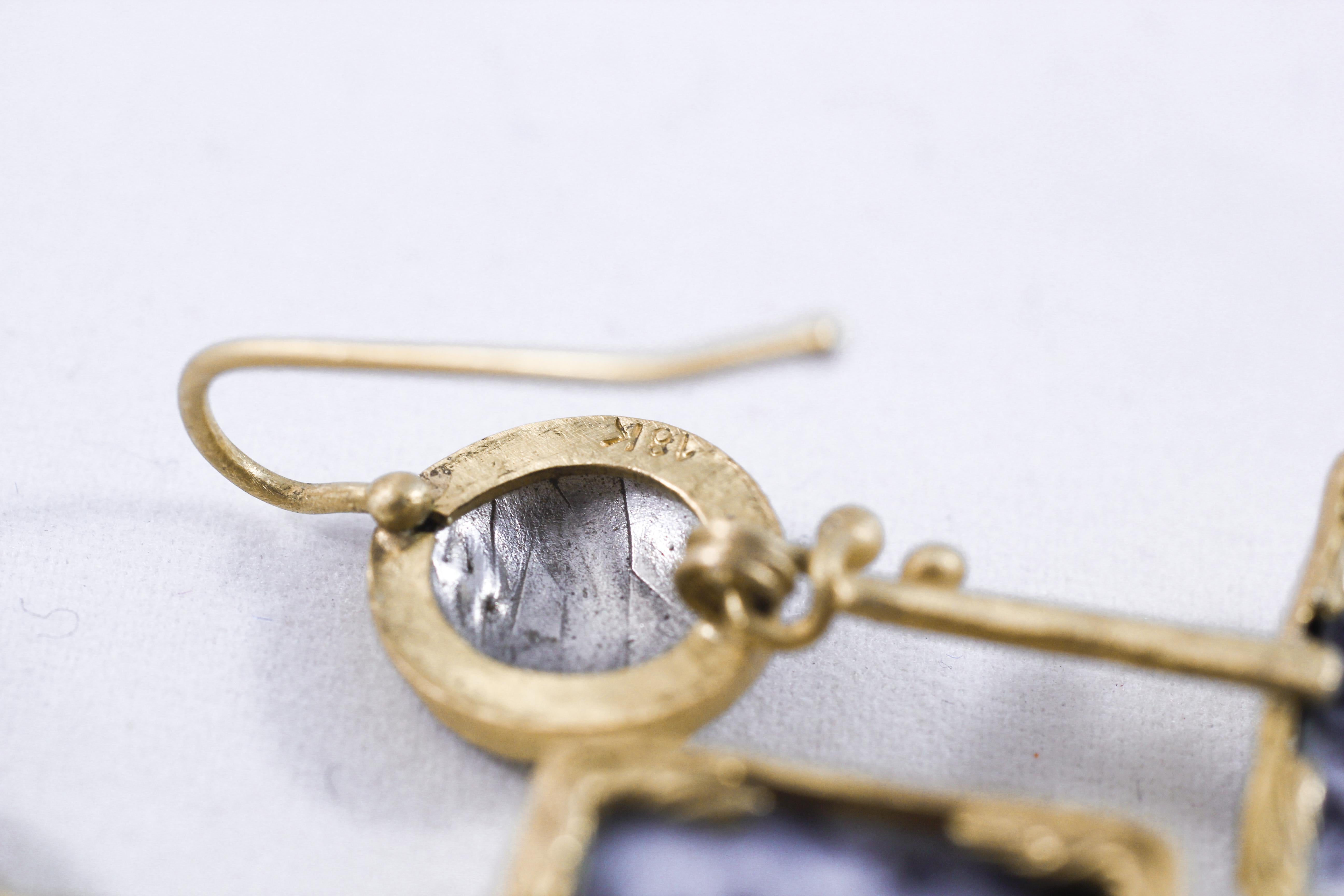18K Gold Dendrite Opal Enamel Drop Dangle Earrings Contemporary Handmade Gift 9