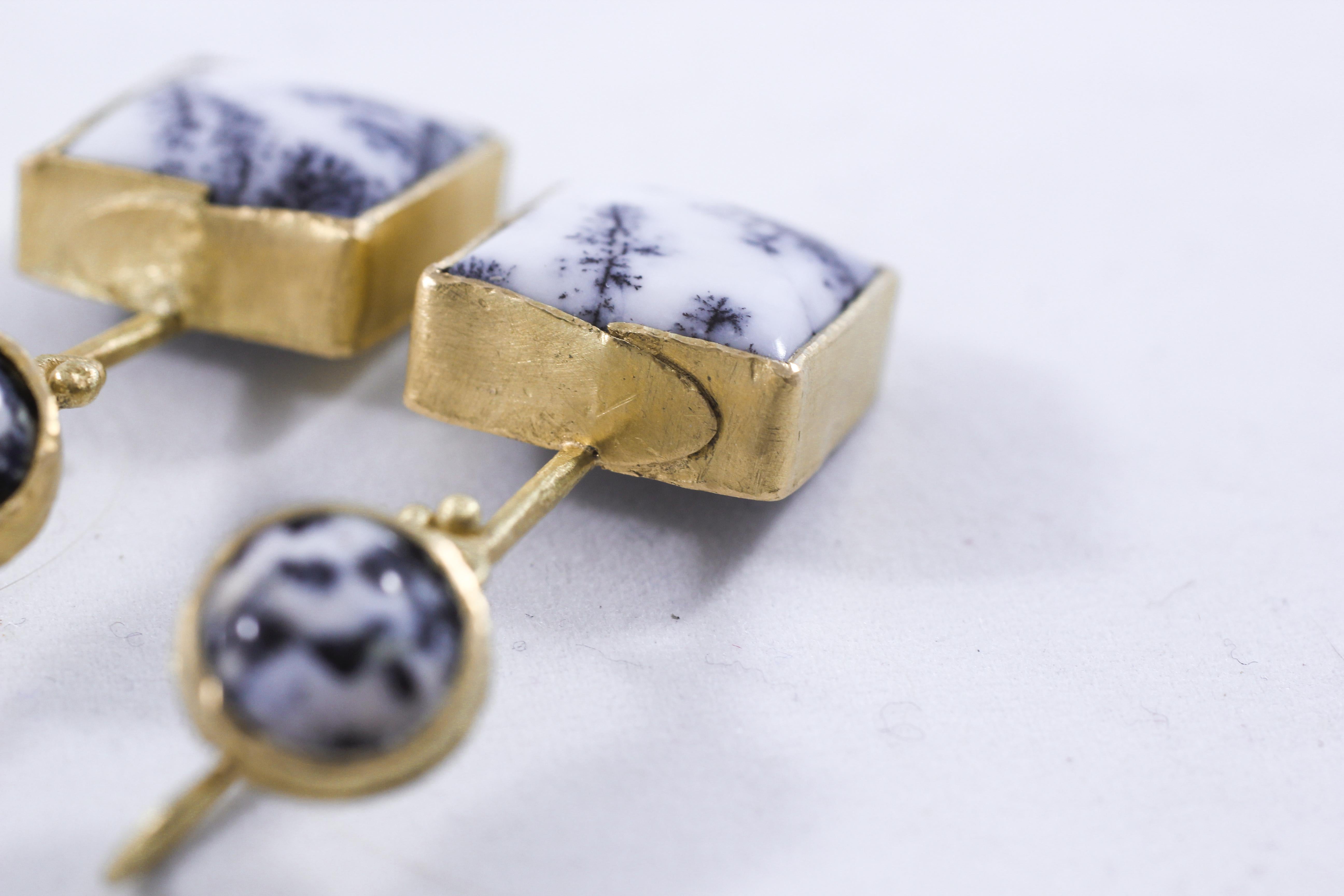18K Gold Dendrite Opal Enamel Drop Dangle Earrings Contemporary Handmade Gift 11