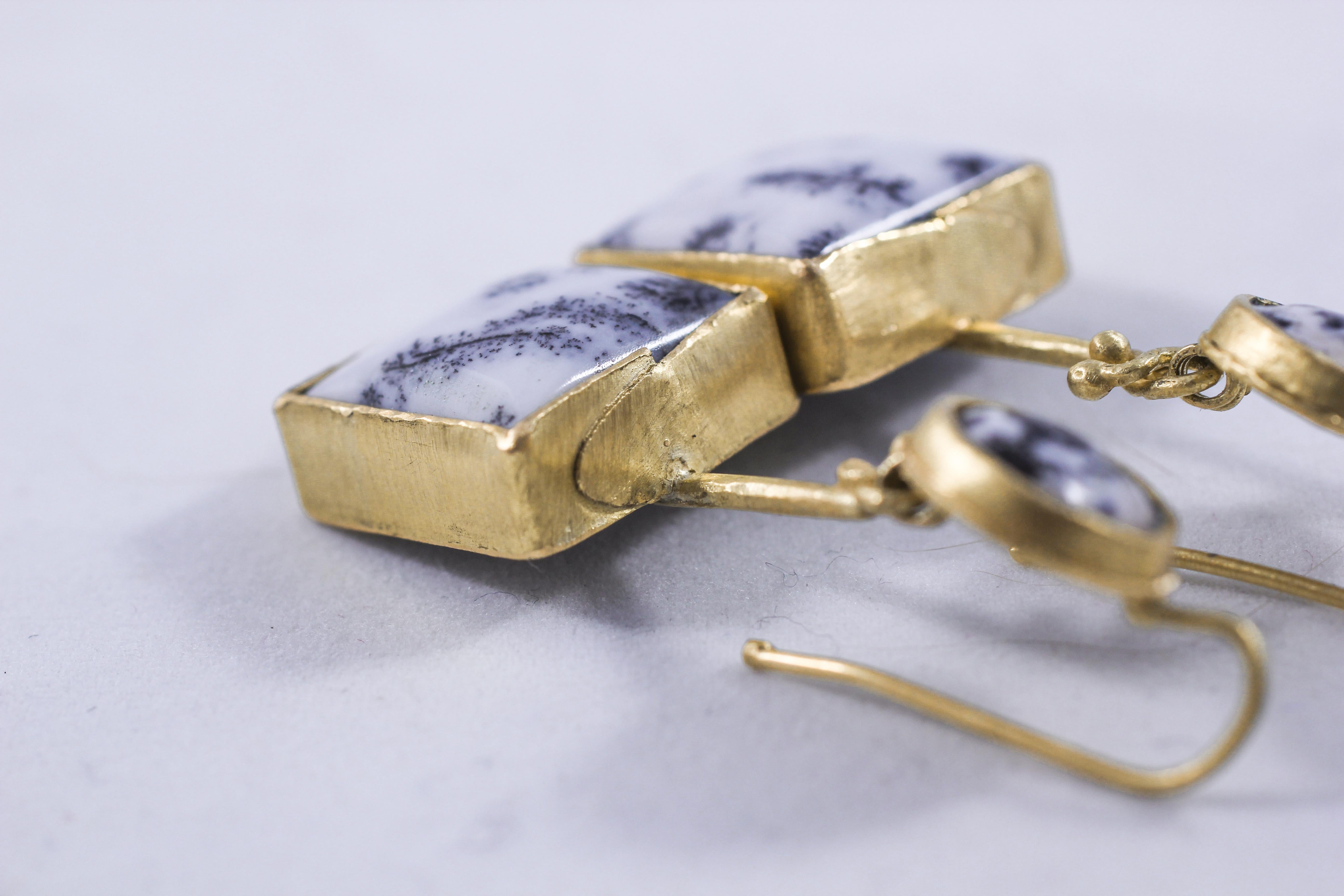 18K Gold Dendrite Opal Enamel Drop Dangle Earrings Contemporary Handmade Gift 12