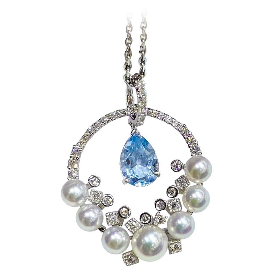 【Lustre Arco】Colgante Arco Celeste Aguamarina y Perla Akoya