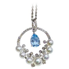 【Lustre Arco】Colgante Arco Celeste Aguamarina y Perla Akoya