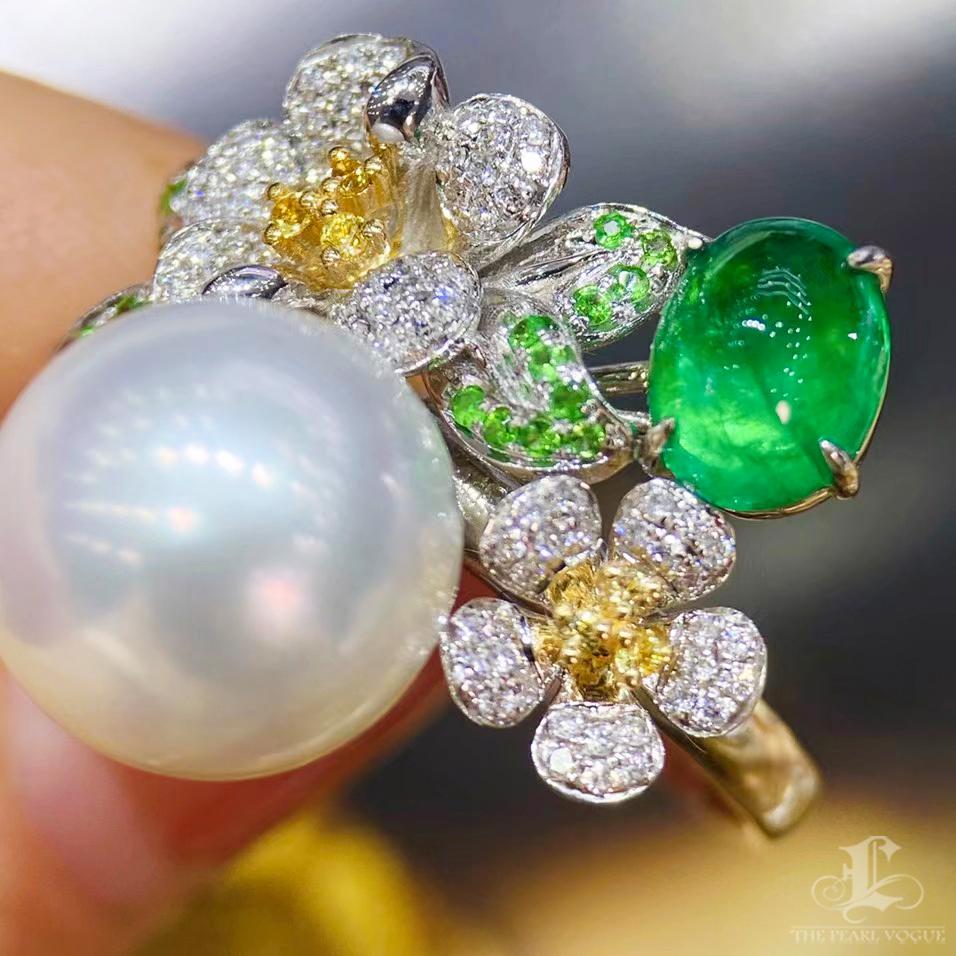 Women's 【Jādora】Verdant Bloom Aurora South Sea Pearl Garden Ring For Sale