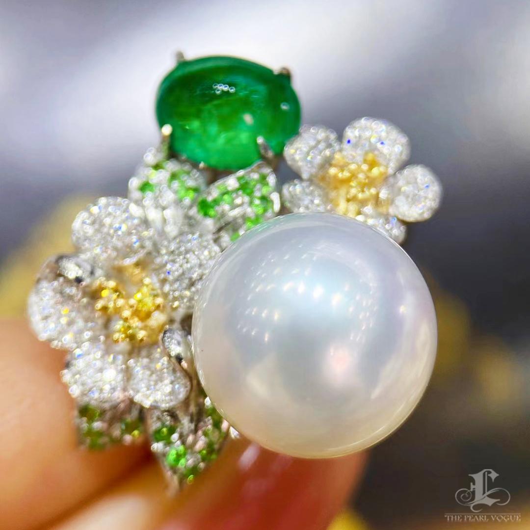 【Jādora】Verdant Bloom Aurora South Sea Pearl Garden Ring For Sale 1
