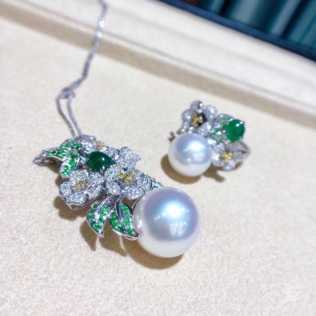【Jādora】Verdant Bloom Aurora South Sea Pearl Garden Ring For Sale 4