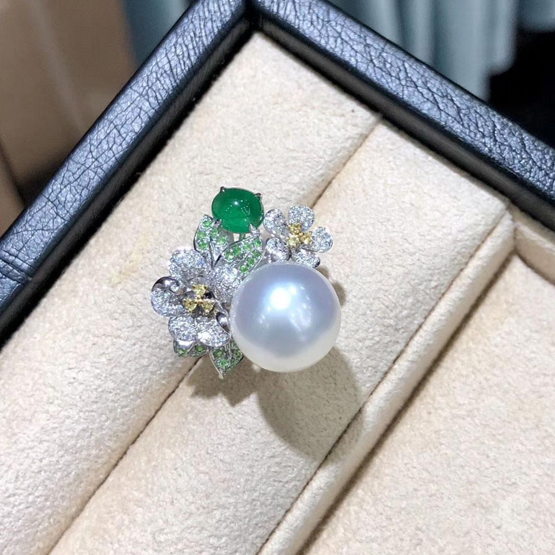 【Jādora】Verdant Bloom Aurora South Sea Pearl Garden Ring For Sale 5