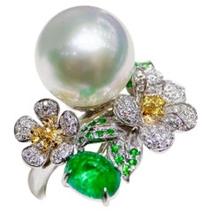【Jādora】Verdant Bloom Aurora South Sea Pearl Garden Ring