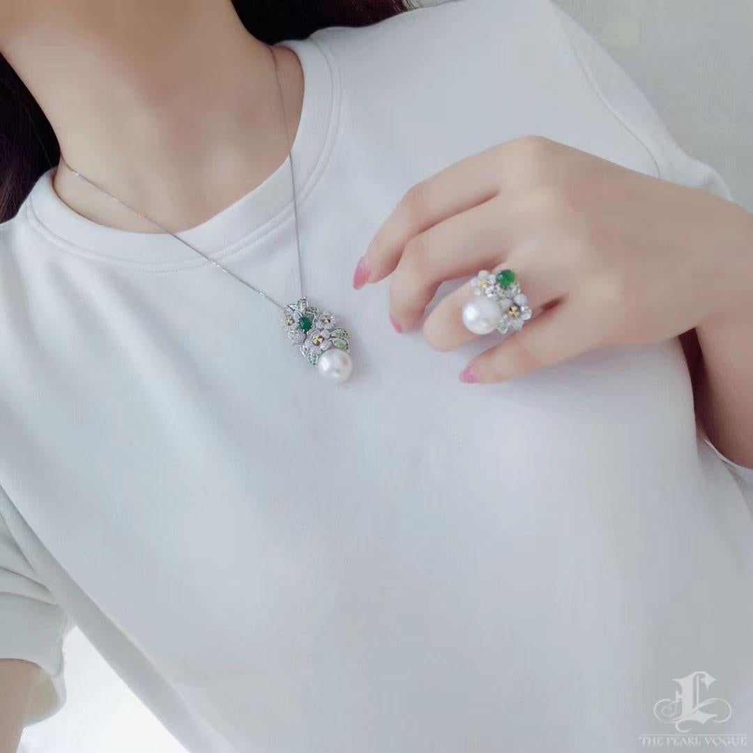 【Vine Symphony】Floral Esmeralda Bloom Aurora 14-15mm South Sea Pearl Pendant Sin cortar en venta