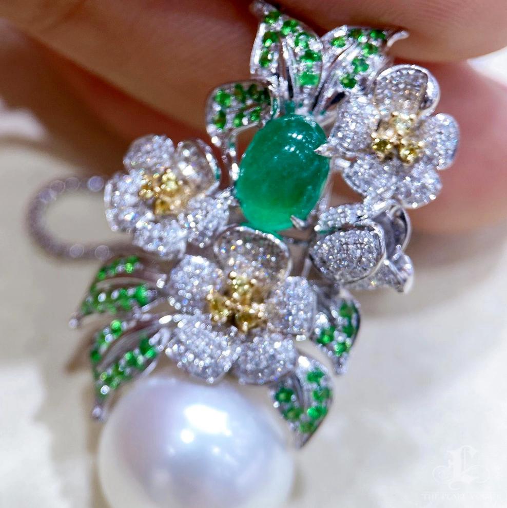 De las mujeres 【Vine Symphony】Floral Esmeralda Bloom Aurora 14-15mm South Sea Pearl Pendant en venta