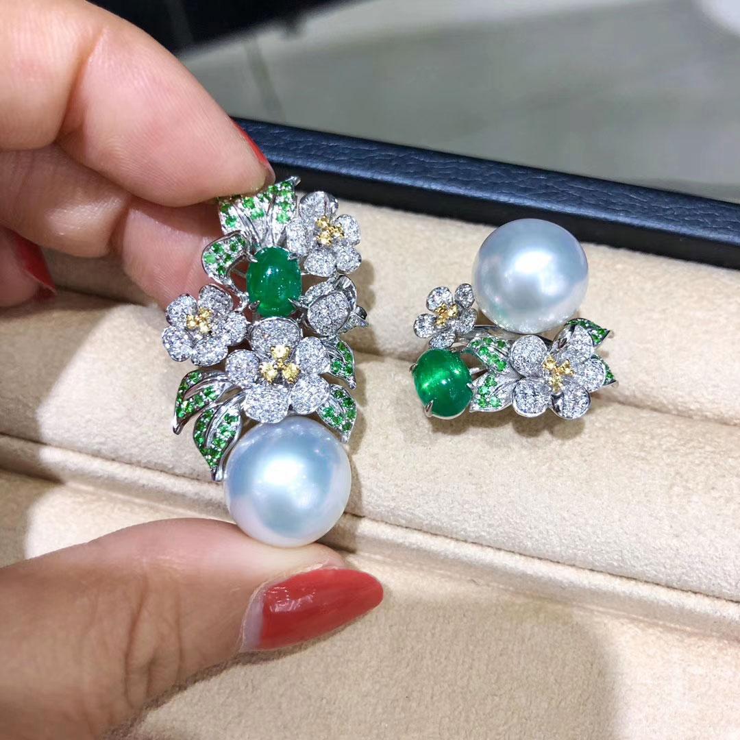 【Vine Symphony】Floral Esmeralda Bloom Aurora 14-15mm South Sea Pearl Pendant en venta 3