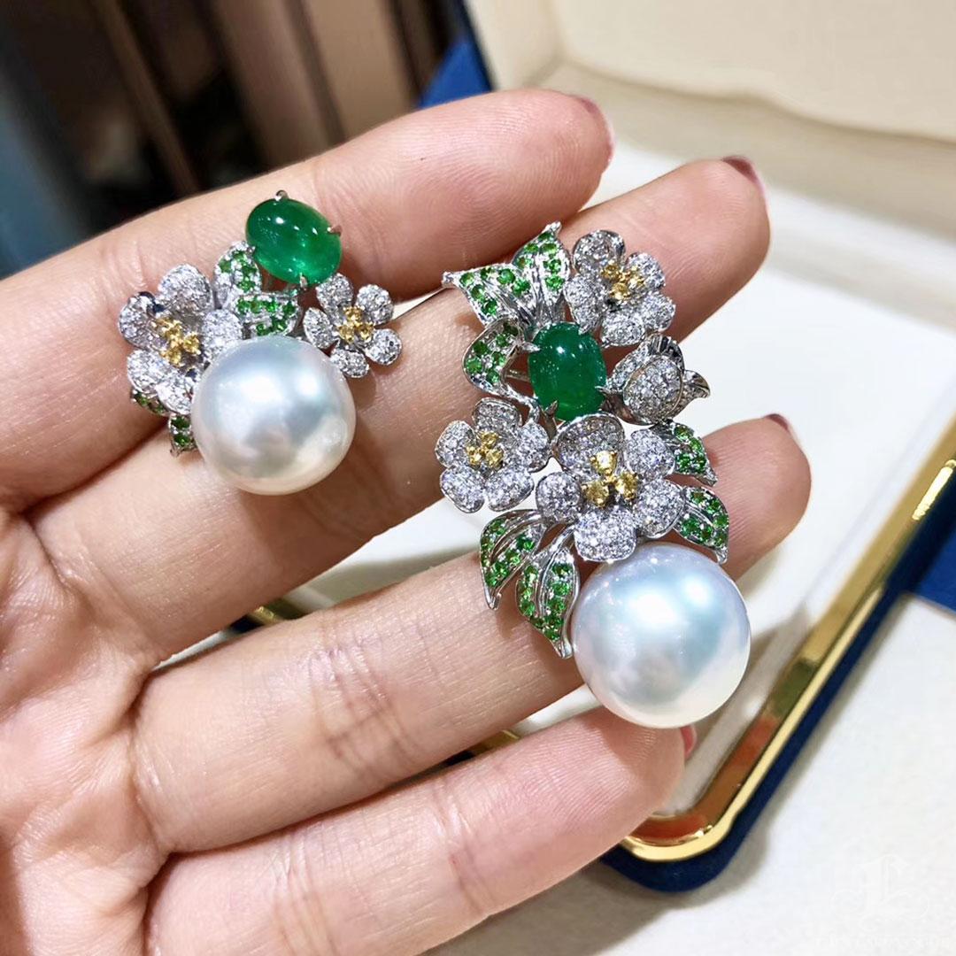 【Vine Symphony】Floral Esmeralda Bloom Aurora 14-15mm South Sea Pearl Pendant en venta 4