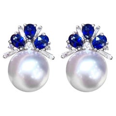 Crown Radiance】Aurora Südsee Perle, Saphir und Diamant Ohrringe