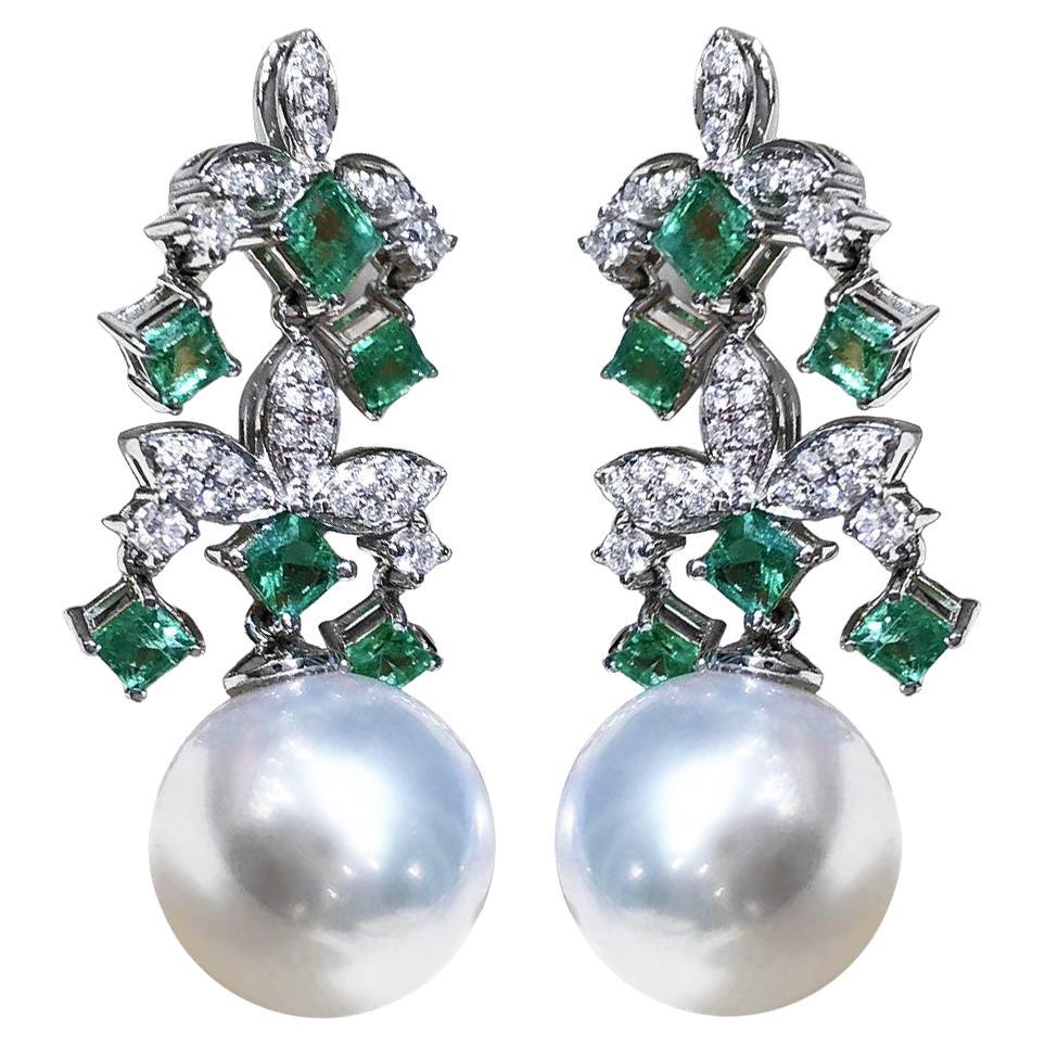 【Crown Radiance】Emerald Bloom Aurora South Sea Pearl Diamond Earrings