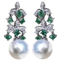 【Crown Radiance】Emerald Bloom Aurora South Sea Pearl Diamond Earrings
