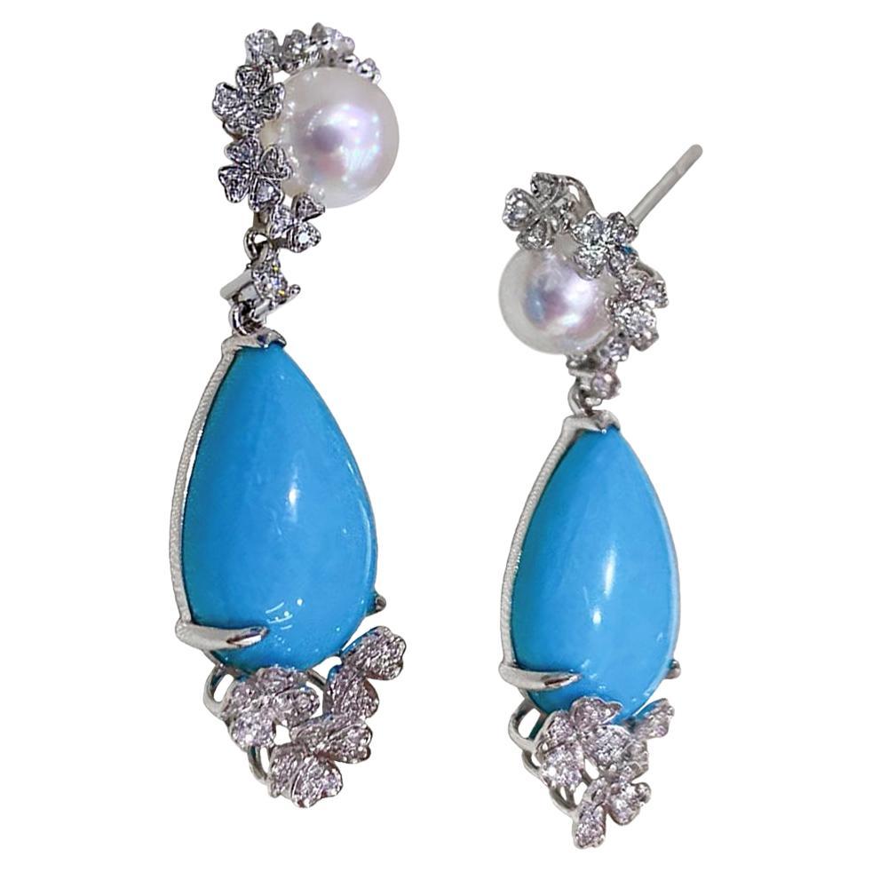 Orecchini a goccia con perle di Capri Aurora Akoya, turchesi e diamanti