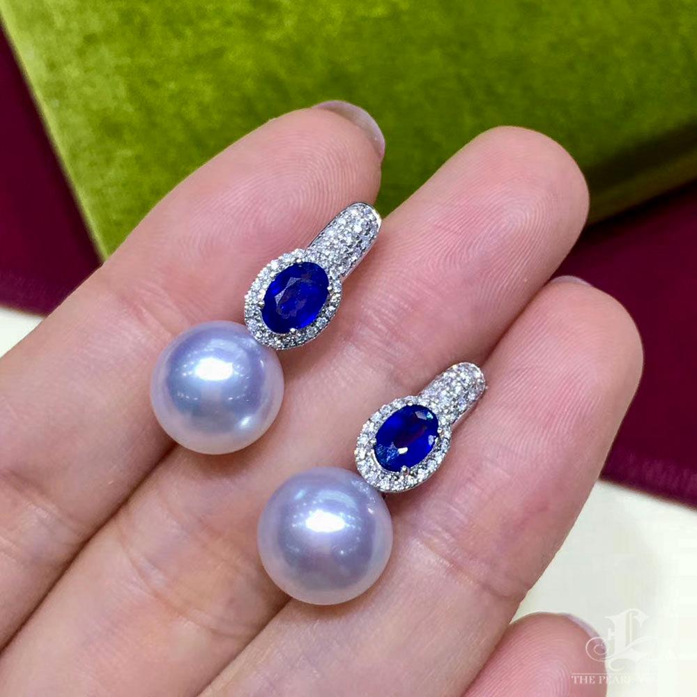 De las mujeres Pendientes Zafiro Halo Aurora Perla del Mar del Sur Diamante en venta