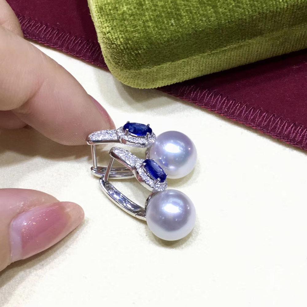 Pendientes Zafiro Halo Aurora Perla del Mar del Sur Diamante en venta 1