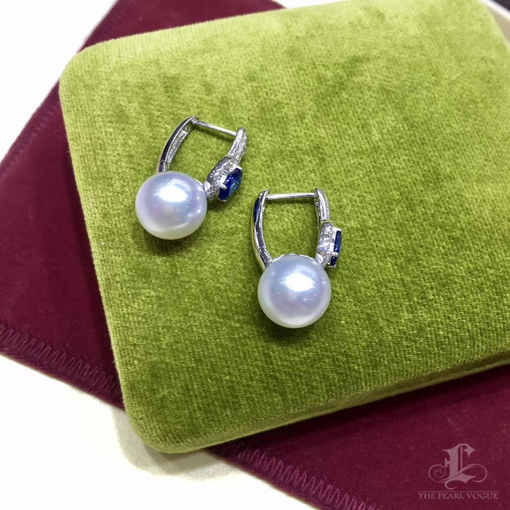 Pendientes Zafiro Halo Aurora Perla del Mar del Sur Diamante en venta 2