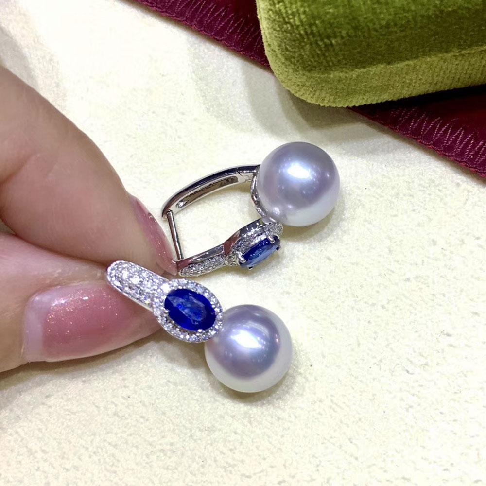 Pendientes Zafiro Halo Aurora Perla del Mar del Sur Diamante en venta 3
